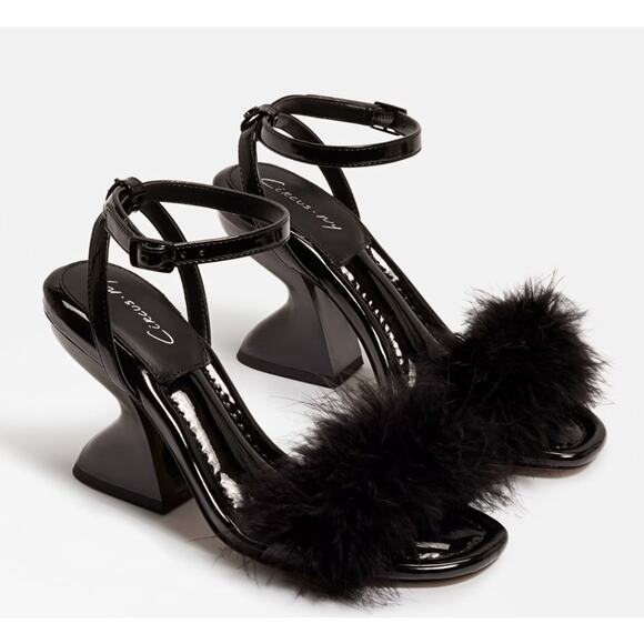 SAM EDELMAN Circus Black Brenna Fuzzy Open Toe Heel Size 8 casual comfort - Picture 1 of 5